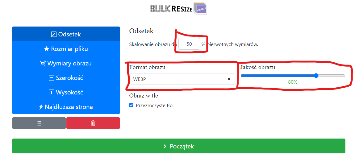 ekran aplikacji bulkresize pozwalającej na konwersję plików jpg do webp