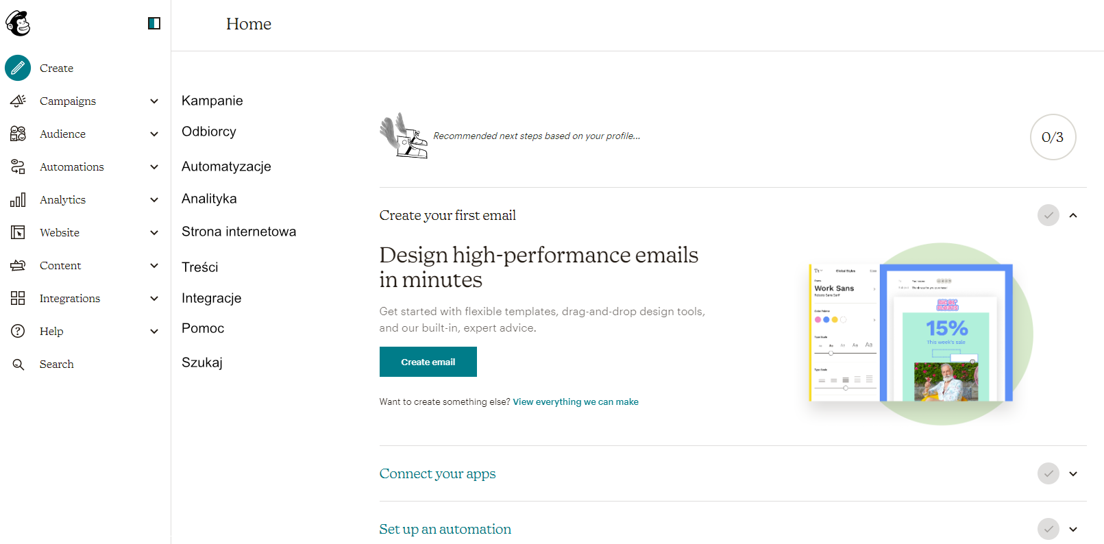 interfejs mailchimp po polsku
