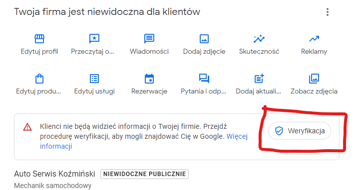 weryfikacja google moja firma