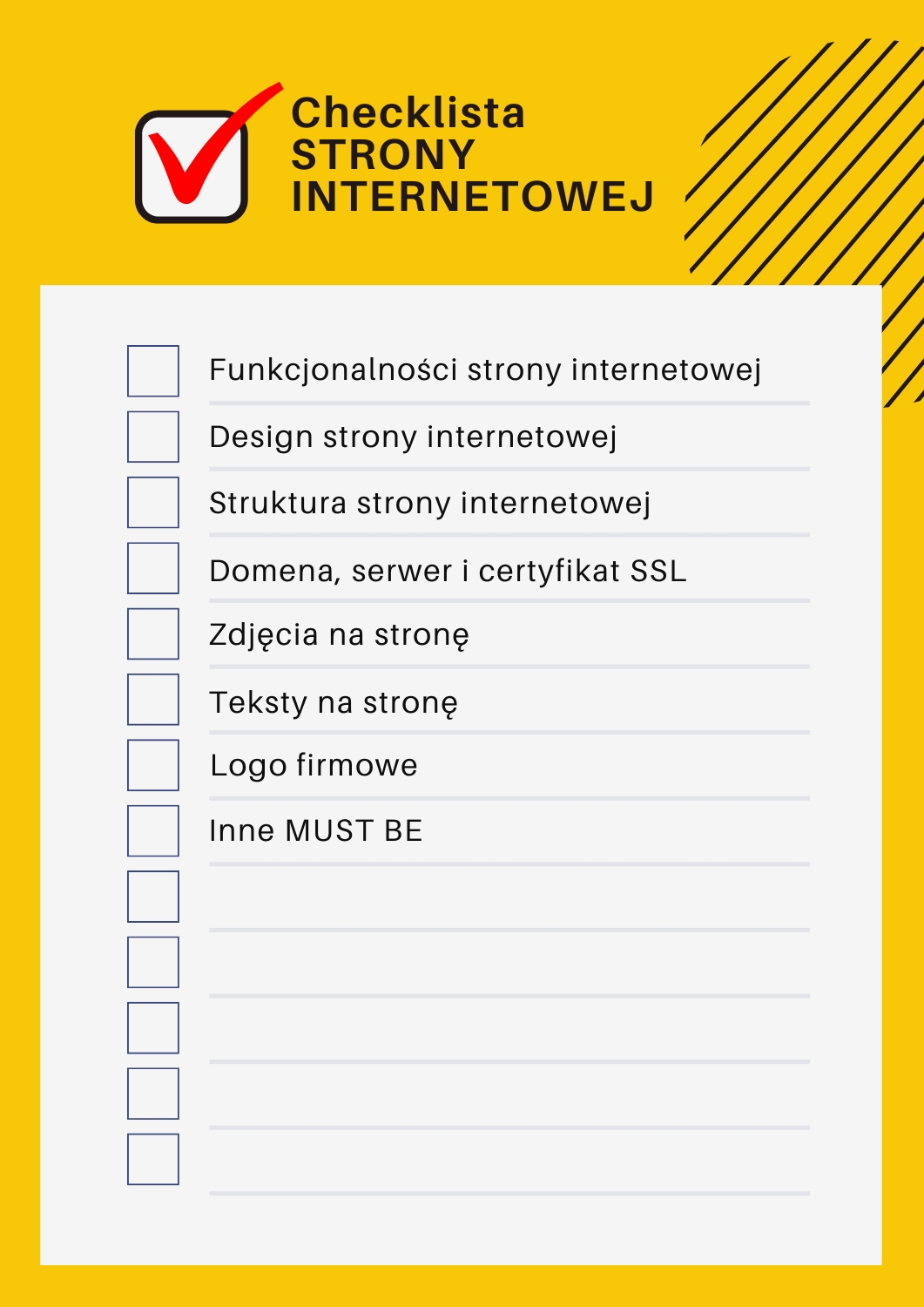 Enjoy Ads Studio checklista prezentująca co jest potrzebne do stworzenia strony internetowej