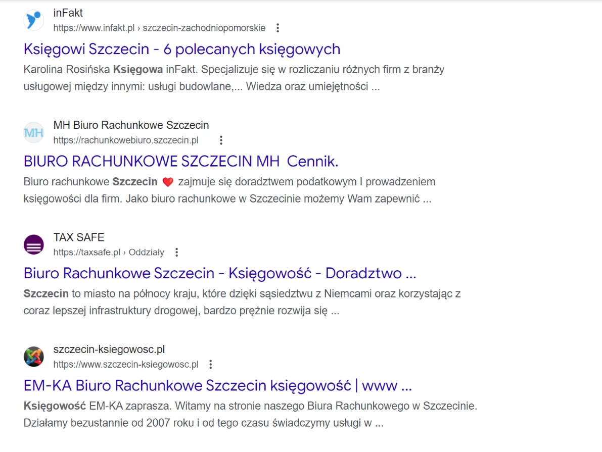 Enjoy Ads Studio fragment wyszukiwarki google prezentujący wyniki wyszukiwania stron