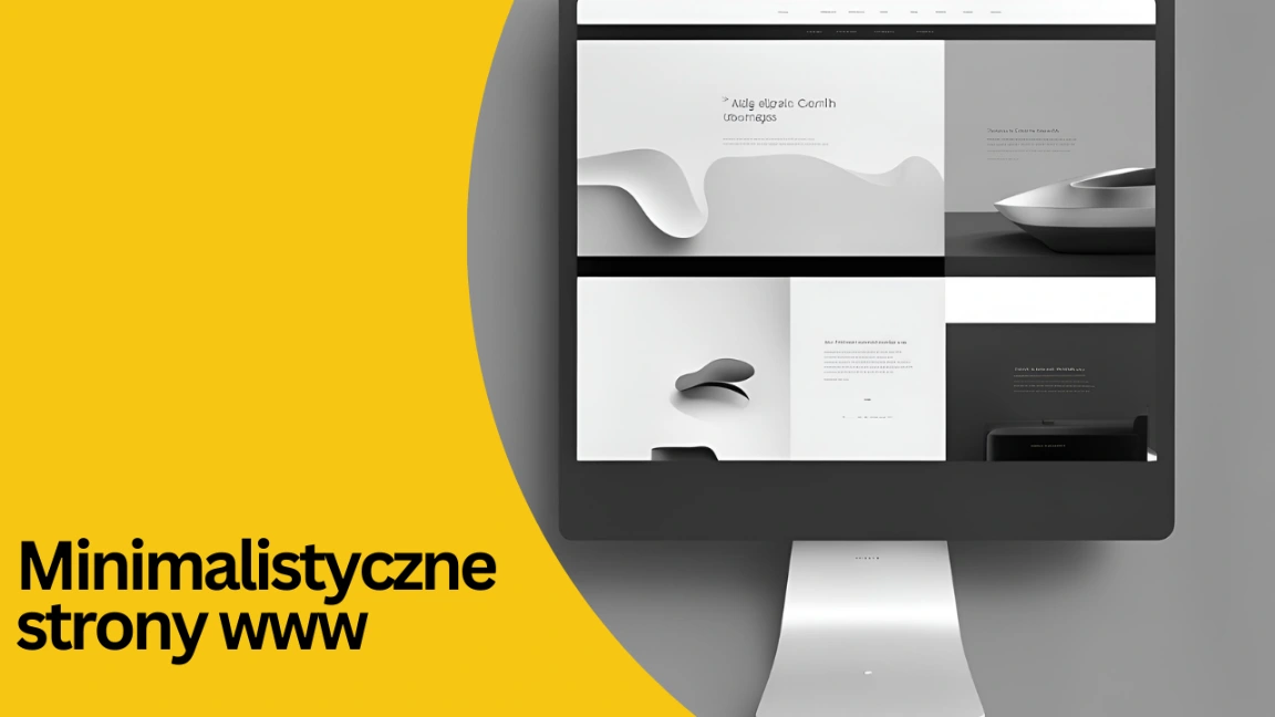 monitor, na którym są minimalistyczne strony internetowe oraz napis obok