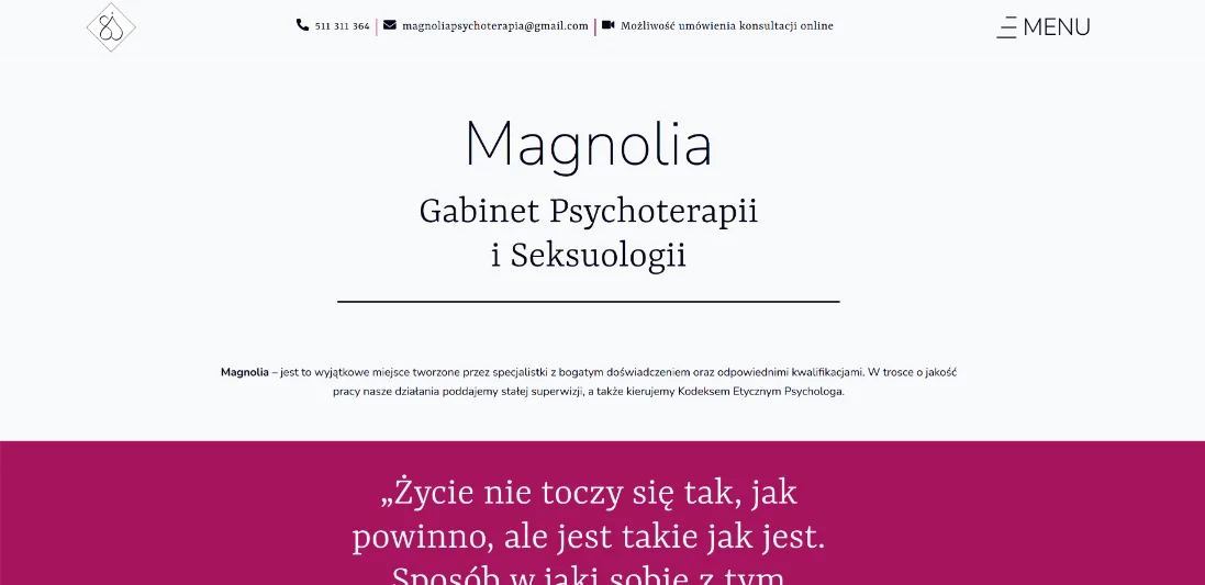 printscreen głównej strony magnolia psychoterapia