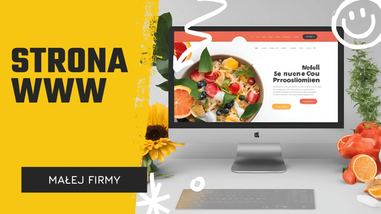 monitor ze stroną internetową oraz napisem strona www małej firmy