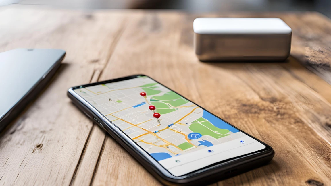 smartfon z widocznymi mapami google
