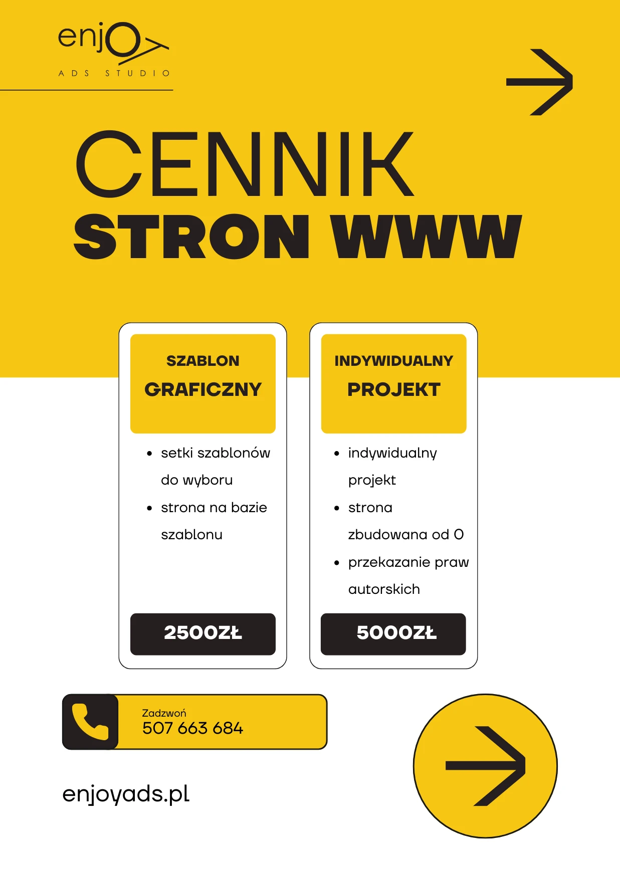 cennik stron internetowych szablon graficzny 2500zł i indywidualny projekt 5000zł