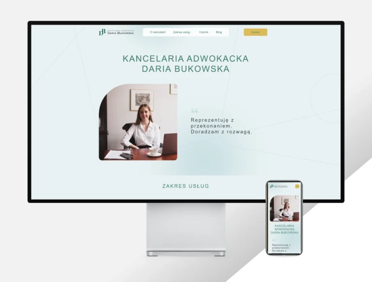 miniatura przedstawiająca zrzut ekranu z komputera i smartfona realizacji strony internetowej kancelarii adwokackiej
